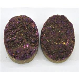 Druzy Quartz cabochon, oval, purple electroplated, approx 12x16mm [GMPDA1421-12X16MM]