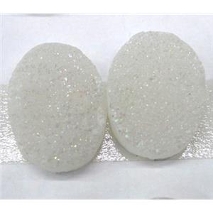 quartz druzy cabochon, oval, white ab-color, approx 15x20mm [GMPDA1422-15X20MM]