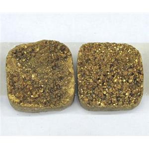 quartz druzy cabochon, square, gold plated, approx 12x12mm [GMPDA1423-12MM]