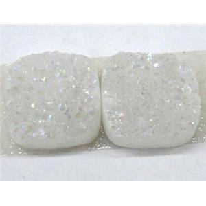 quartz druzy cabochon, square, white ab-color, approx 12x12mm [GMPDA1425-12MM]