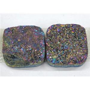 quartz druzy cabochon, square, rainbow electroplated, approx 12x12mm [GMPDA1427-12MM]