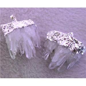 druzy cluster Clear Quartz pendant, freeform, silver plated, approx 25-40mm [GMPDA1434]