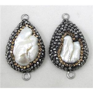 pearl connector paved rhinestone, stainless steel based, approx 25-35mm [GMPDA1482]