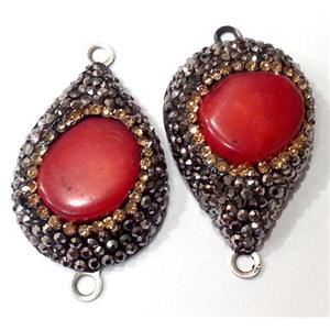 natural coral connector paved rhinestone, stainless steel based, approx 25-35mm [GMPDA1488]