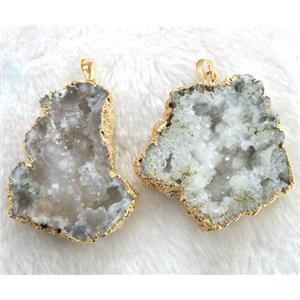 white druzy agate slice pendant with golden brass bail, approx 20-50mm [GMPDA1548]