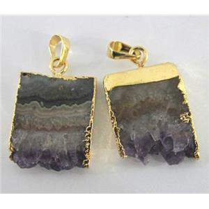 purple druzy Amethyst pendant, freeform slice, gold plated, approx 15-20mm [GMPDA1559]