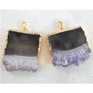 amethyst druzy pendant, slice, freeform, approx 30-40mm [GMPDA1570]