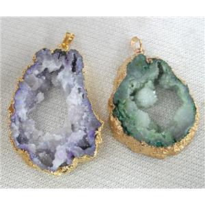 druzy agate slice pendant, freeform, mixed color, approx 20-60mm [GMPDA1602]
