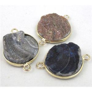 druzy agate connector, flat-round, mixed, approx 18-20mm [GMPDA1624]
