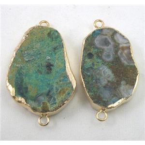 Chrysocolla connector, freeform slice, flat, gold plated, approx 20-30mm [GMPDA1627]