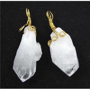 clear quartz earring pendant, freeform, gold wire wrapped, approx 8-40mm [GMPDA1632]