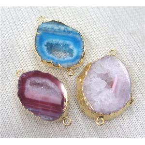 druzy agate connector, freeform slice, mixed color, approx 15-25mm [GMPDA1666]