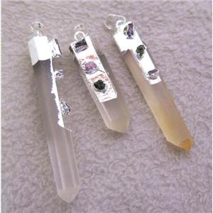 clear quartz pendant with tourmaline, stick, silver plated, approx 20-60mm [GMPDA1711]