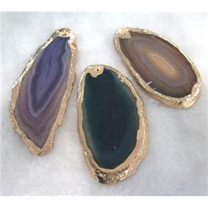agate slice pendant, freeform, mixed color, gold plated, approx 20-60mm [GMPDA1725]
