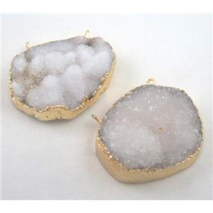 white druzy quartz pendant, freeform, 2-holes, approx 20-30mm [GMPDA1730]