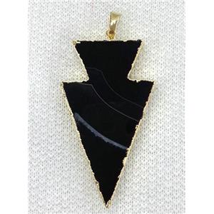 Agate arrowhead pendant, black, approx 35-50mm [GMPDA1737]