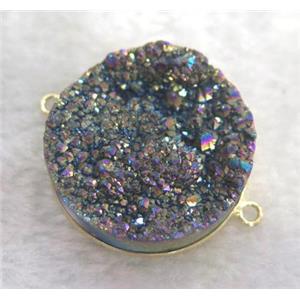 druzy quartz connector, rainbow electroplated, approx 30mm dia [GMPDA1757]