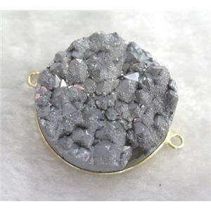 druzy quartz connector, silver electroplated, approx 30mm dia [GMPDA1758]