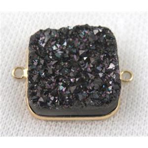 druzy quartz connector, square, black electroplataed, approx 25x25mm [GMPDA1761]
