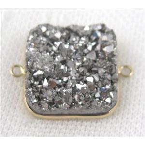 druzy quartz connector, square, silver electroplated, approx 25x25mm [GMPDA1762]