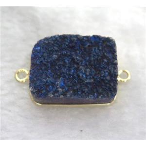 druzy quartz connector, rectangle, blue electroplated, approx 18x25mm [GMPDA1765]