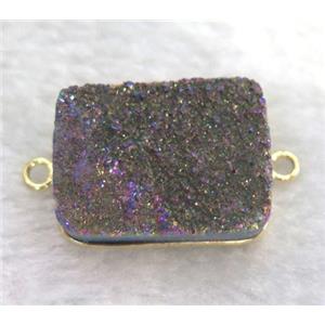 druzy quartz connector, rectangle, purple electroplated, approx 18x25mm [GMPDA1766]