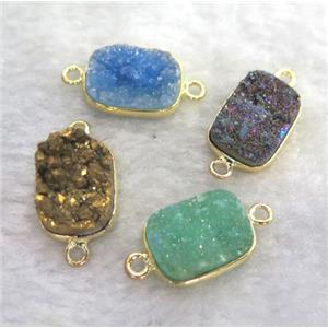 druzy quartz connector, rectangle, mixed color, approx 10x14mm [GMPDA1767]