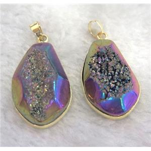 druzy quartz pendant, faceted teardrop, rainbow electroplated, approx 15-28mm [GMPDA1770]