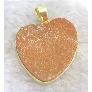 pink druzy quartz pendant, heart, approx 20mm wide [GMPDA1772]