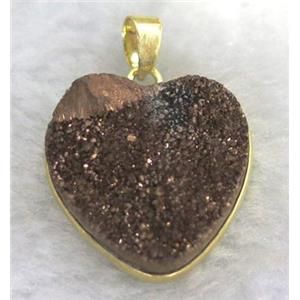 coffee druzy quartz heart pendant, approx 20mm wide [GMPDA1773]