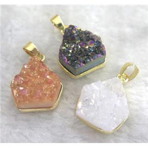 druzy quartz pendant, mixed, approx 15x16mm [GMPDA1775]