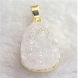 white druzy quartz pendant, teardrop, approx 13x18mm [GMPDA1778]