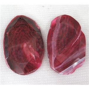 agate slice pendant, faceted freeform, hotpink, approx 30-60mm [GMPDA1803]