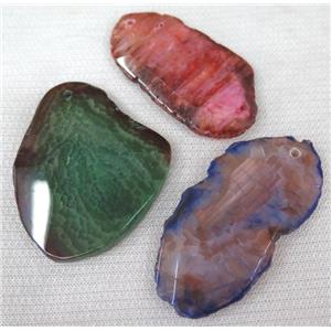 agate slice pendant, faceted freeform, mixed color, approx 30-60mm [GMPDA1804]