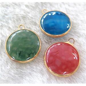agate pendant, flat round, mixed color, approx 16mm dia [GMPDA1827]