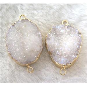 quartz druzy connector, freeform, white AB-color, approx 20-30mm [GMPDA1828]