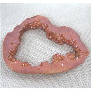 druzy agate pendant, slice, freeform, no-hole, pink, approx 30-70mm [GMPDA1830]