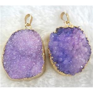 purple druzy quartz pendant, freeform, approx 20-40mm [GMPDA1857]