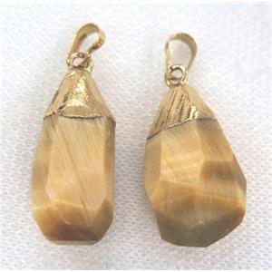 yellow tiger eye stone pendant, faceted teardrop, approx 15-30mm [GMPDA1896]