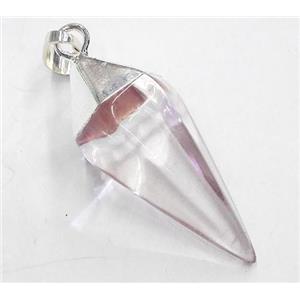Crystal quartz pendant, bullet, silver plated, approx 15-38mm [GMPDA1949]