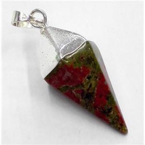 unakite pendant, bullet, silver plated, approx 15-38mm [GMPDA1951]