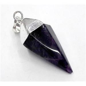 amethyst pendant, bullet, silver plated, deep-purple, approx 15-38mm [GMPDA1953]