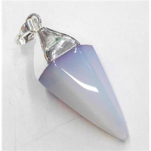 white opalite pendant, bullet, silver plated, approx 15-38mm [GMPDA1954]