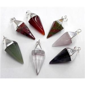 mixed gemstone pendant, bullet, silver plated, approx 15-38mm [GMPDA1957]