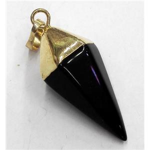 black onyx pendant, bullet, gold plated, approx 15-38mm [GMPDA1958]