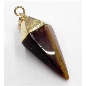 tiger eye stone pendant, bullet, gold plated, approx 15-38mm [GMPDA1960]