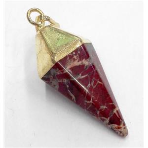 red jasper pendant, bullet, gold plated, approx 15-38mm [GMPDA1962]