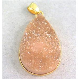 pink druzy quartz pendant, teardrop, approx 22x30mm [GMPDA1976]