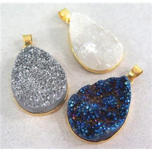 druzy quartz pendant, teardrop, mixed color, approx 22x30mm [GMPDA1981]