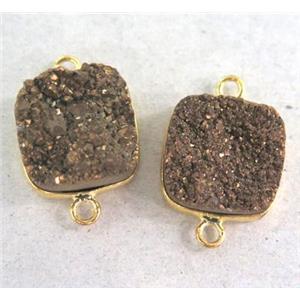 druzy quartz connector, square, gold electroplated, approx 15x15mm [GMPDA1984]